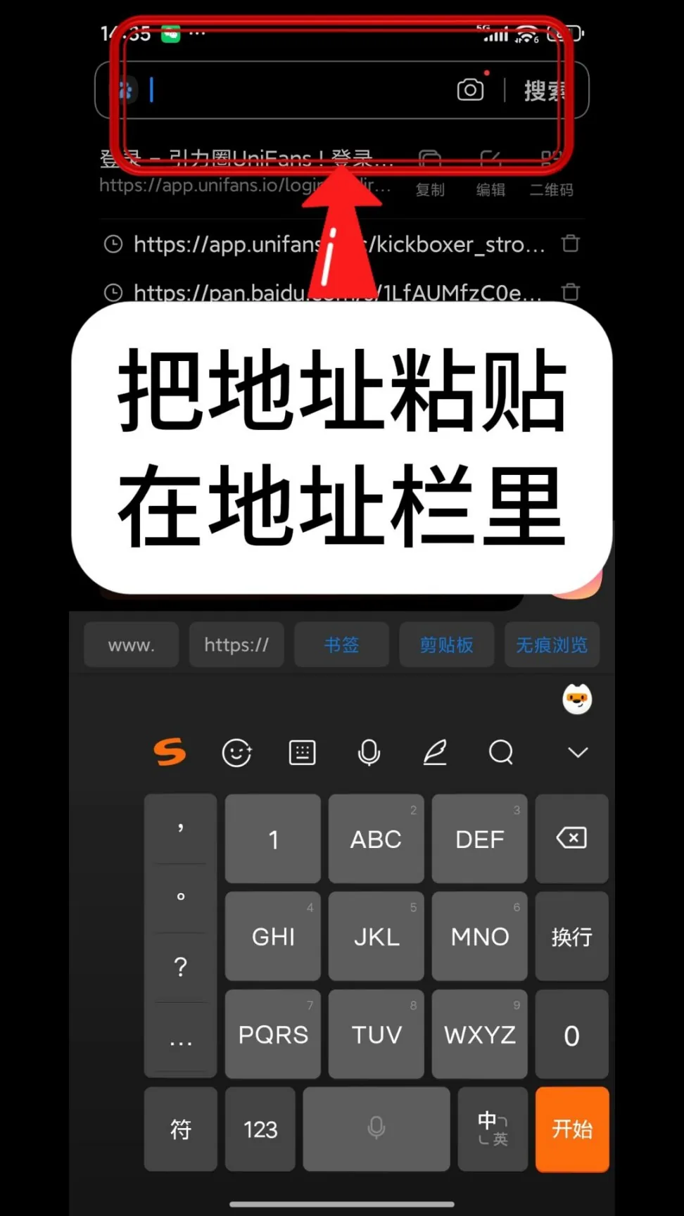 第4步：把地址粘贴在地址栏里