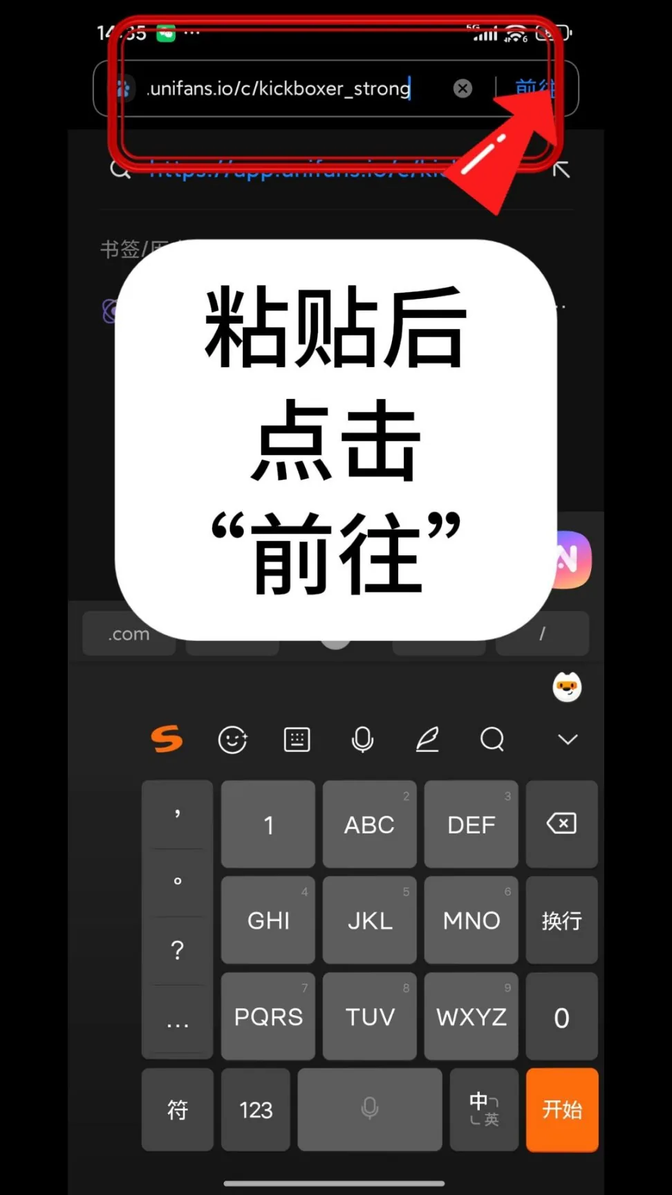 第5步：粘贴后点击“前往”