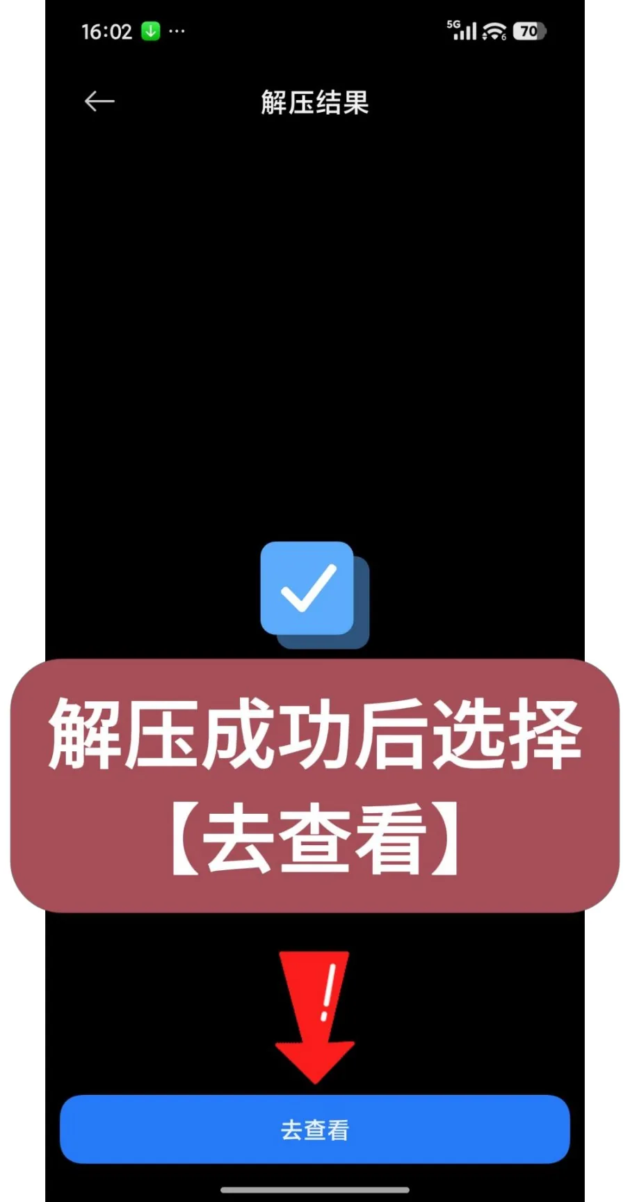 第15步：解压成功后选择【去查看】